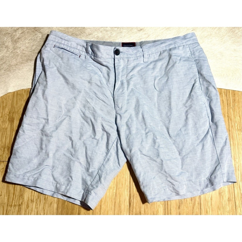 UNTUCKit Paumanok Golf Shorts Light Blue Men's Size W 36 Flat-Front Linen Chinos